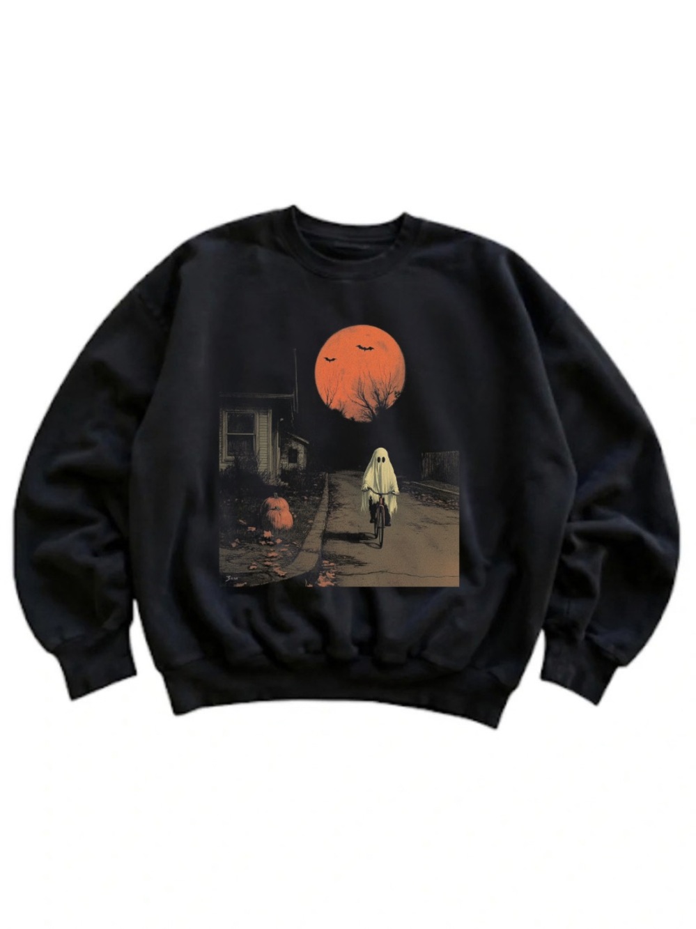 Black Halloween Ghost Graphic Crewneck Sweatshirt